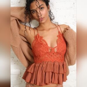 New! Intimately Free People Rust Color Adella Camisole Crochet Lace Top Size S